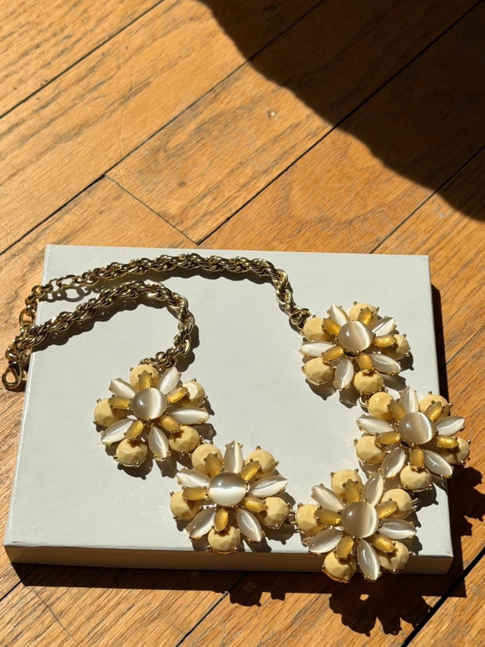 Gold-Tone Yellow & Cream Floral Statement Necklace - Brand Not Visible
